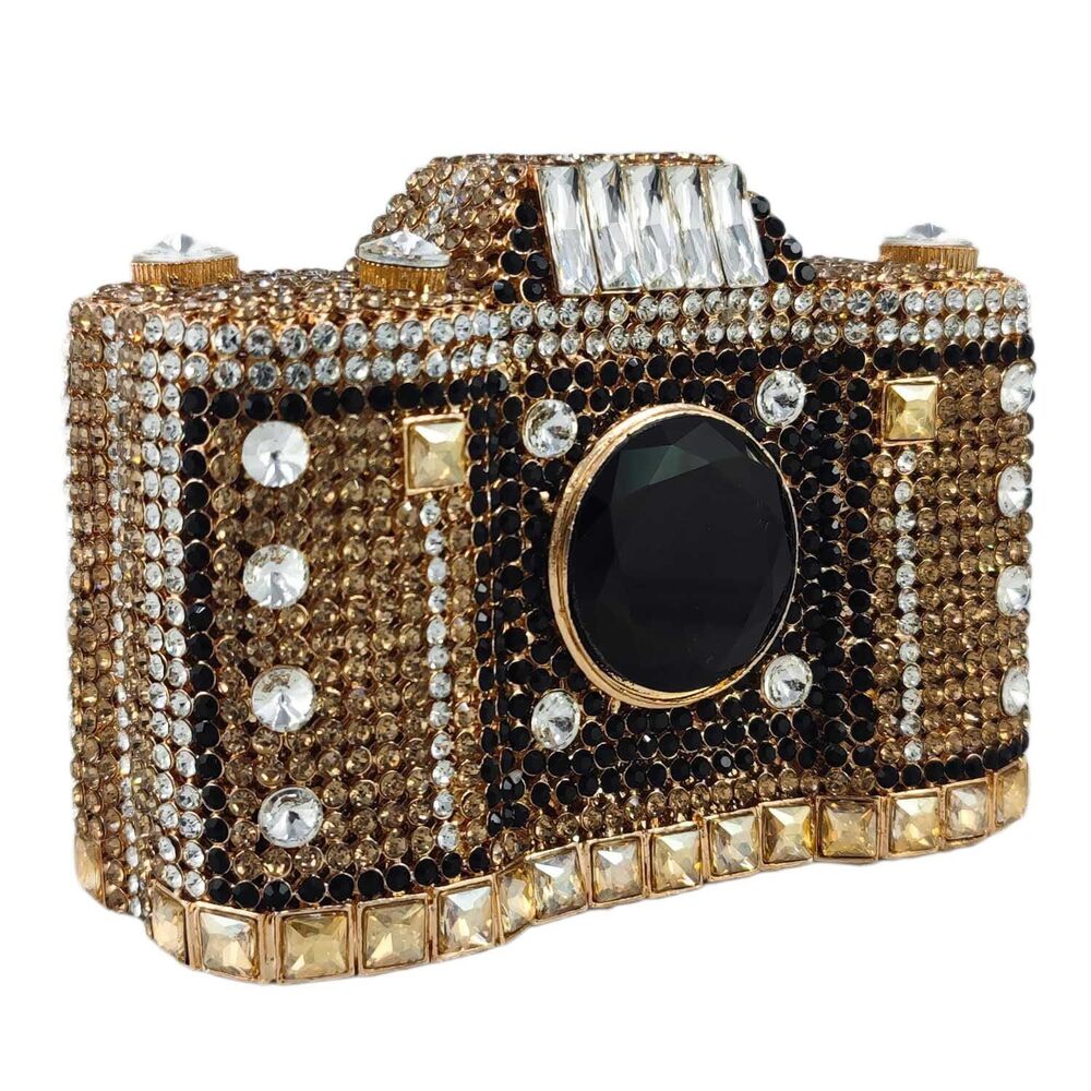 8925 SLR Camera Shape Crystal Clutch Bag Evening Handbags Bridal Party - Picture 3 of 6